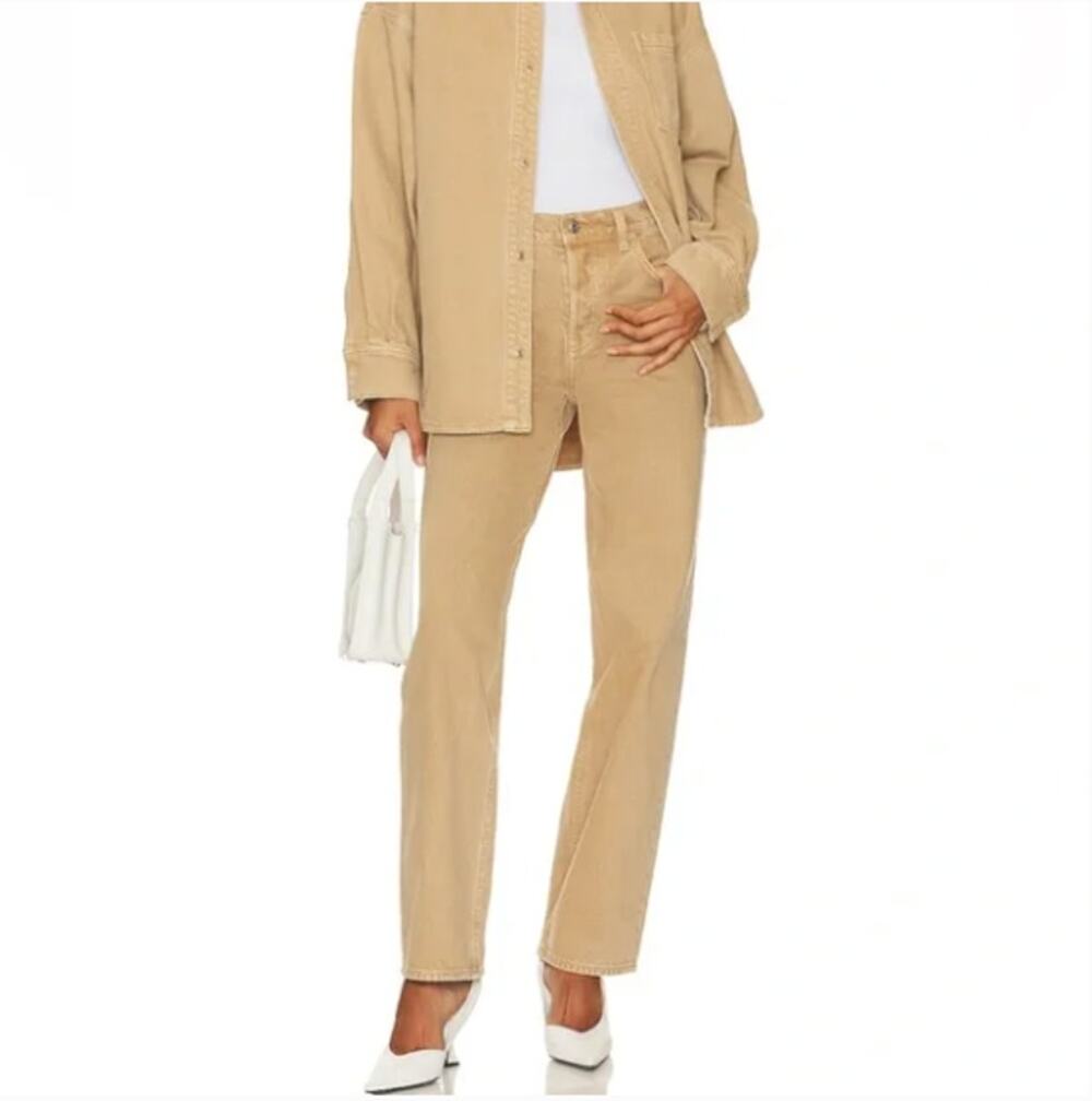 GRLFRND Bella Low Rise Boyfriend Jeans in Sandstone Tan Sz 28 NWT $245 {D38}